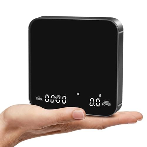 KitchenTour CaféMetric Coffee Scale with Timer 0.1g/2000g - Precision Small Scale for Espresso & Pour Over - Mini Scale with LED Display Recharge Black
