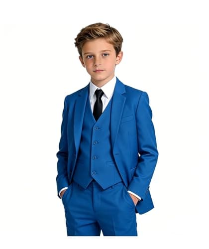 Boy Suit Slim Fit Formal Tuxedo 6 Piece Suit Set with Jacket Vest Pants Dress Shirt for Toddler Kids Ring Bearer Outfit Royal Blue Dress Suits Size 10