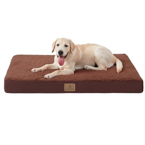 Bedfolks Orthopedic Dog Bed for Extra Large Dogs - Egg Foam Dog Crate Bed with Removable Waterproof Cover, Pet Bed Mat Suitable for Dogs and Pets Up to 90 lbs (41 x 29 x 3.5 inches, Brown)
