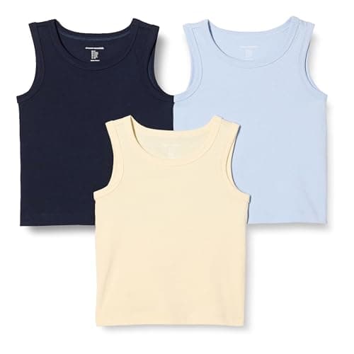 Amazon Essentials Boys' Tank Tops, Pack of 3, Beige/Light Blue/Navy, X-Large