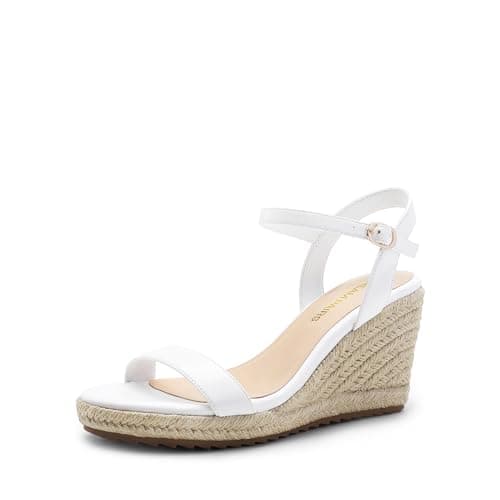 DREAM PAIRS Espadrilles Wedge Sandals for Women, Women's Open Toe Summer Dressy Sandals with Adjustable Ankle Strap and Soft Footbed,Size 7,White,DWUMWS2502