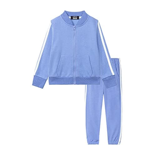 LittleSpring Little Boys Athletic Outfits Cotton Zipper Jacket and Jogger Set Sky Blue Size 6
