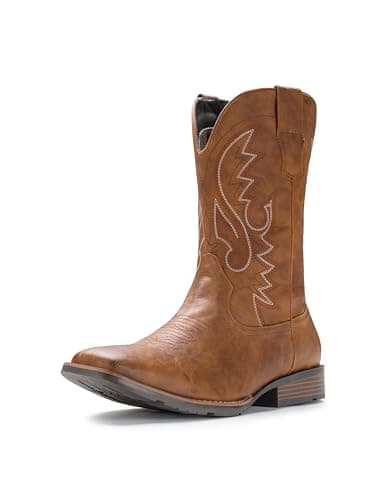 IUV Cowboy Boots For Men with Wide Square Toe Western Retro Boot