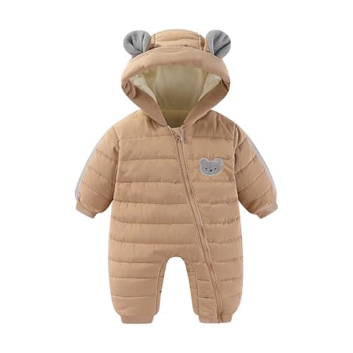 JiAmy Infant Snowsuit Baby Hooded Winter Clothes Baby Bear Outfit Zipper Romper Jumpsuit Brown 6-9 Months