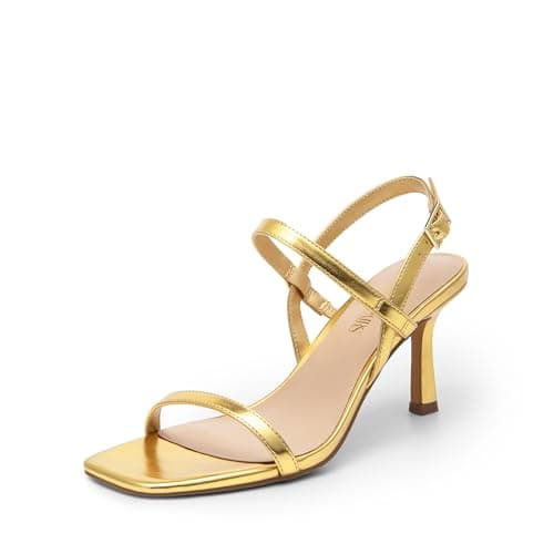 DREAM PAIRS Womens Slingback Heels Square Open Toe Strappy Sandals Ankle Strap High Heeled Dressy Shoes,Size 7,Gold-Pu,SDHS2452W