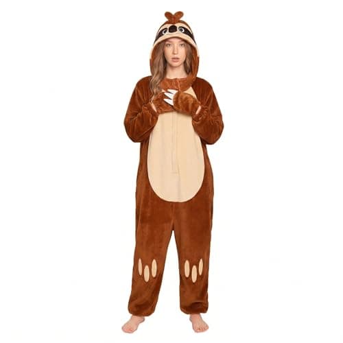 OLAOLA Adult Animal Onesie, Flannel Unisex Sloth Pajamas, Plush Cosplay Costume Halloween One Piece Sleepwear
