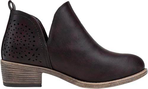Vepose Women's Ankle Boots, Low Heel Chunky Cutout Booties, 912 - Darktan, Whisky, Size 6 US - Perforated Western Shoes (CJY912 darktan 06)