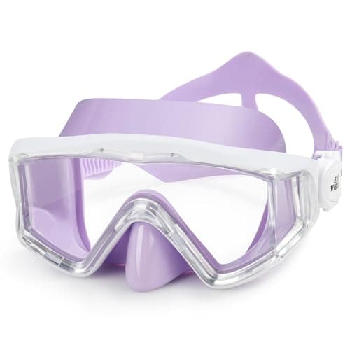 Kids Swim Mask - 180° Anti-Fog Swim Goggles for Child Snorkeling Diving Mask Leak-Proof Kids Goggles with Nose Cover for Youth Boys & Girls Ages 4-14, Shatter-Resistant PC Lens (Purple/White)
