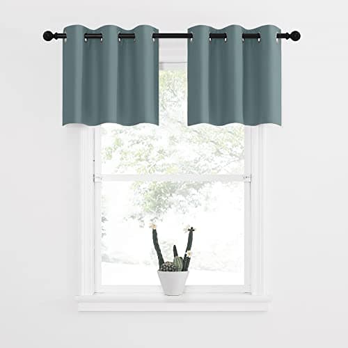 NICETOWN Blackout Valance Curtains, Short Kitchen Curtain Valances Room Darkening, Grommet Top Small Window Topper Treatment for Living Room/Bedroom/Basement(1 Panel, 42x18 Inches, Greyish Blue)