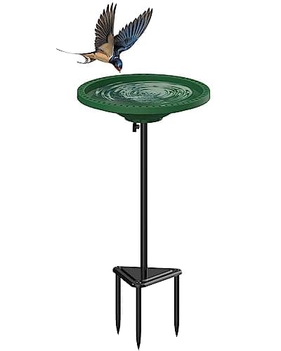WiwiIron Bird Baths for Outdoors Heavy Duty, 38.5 Inch Detachable Birdbaths for The Garden Clearance, Bird Bath Bowl Spa & Birdfeeder with Metal Stake Stand for Outdoors Garden, Circle Style (Green)