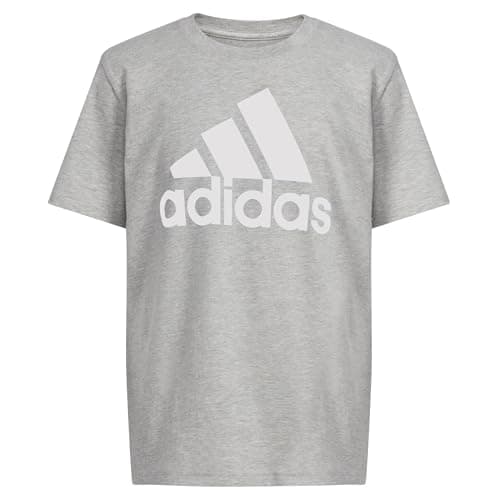 adidas Boys Short Sleeve Cotton T-Shirt Graphic Tshirt Tee, Light Grey Heather, M (10/12)