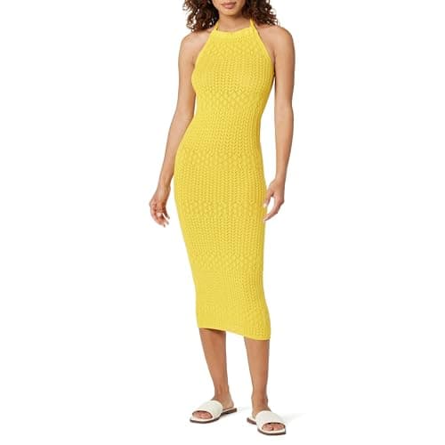 The Drop Women's Jayla Sleeveless Crochet Midi Dress, Maize, M