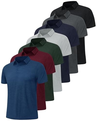 BOOJO 7 Pack Polo Shirts for Men - Quick Dry Moisture Wicking Performance Short Sleeve Mens Golf Shirts for Casual Work