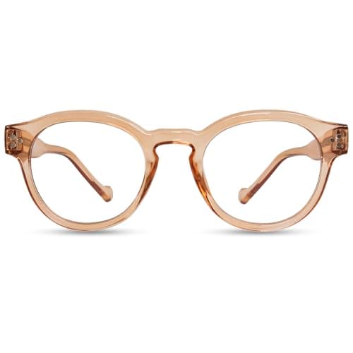 ZESAKER Reading Glasses for Women Men, Retro Round Frame Blue Light Blocking Readers, Stylish Computer Eyewear Readers with Spring Hinges, Anti UV/Anti Glare (Champagne, 3.0)