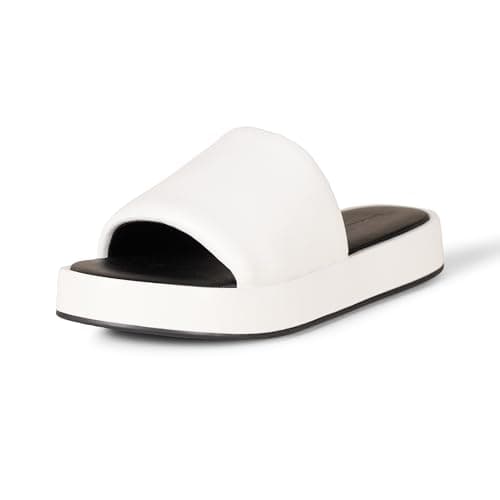 Amazon Essentials Women's Slide Flatform Sandal, White, 7