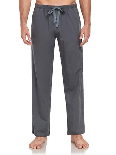 COLORFULLEAF 100% Cotton Mens Pajama Pants Lightweight Sleep Lounge Bottoms Elastic Waistband Button Fly With Pockets (Dark Grey,M)