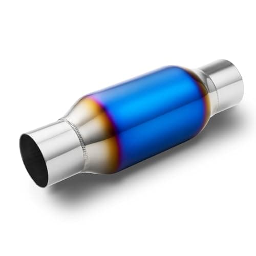 LCGP 2.5" Inlet Universal Resonator,2.5in Inlet/Outlet x 12in Length 304 Stainless Steel Performance Muffler, Bottle Style Resonator,Polished, Straight Through Design, Deep Tone, Blue Burnt