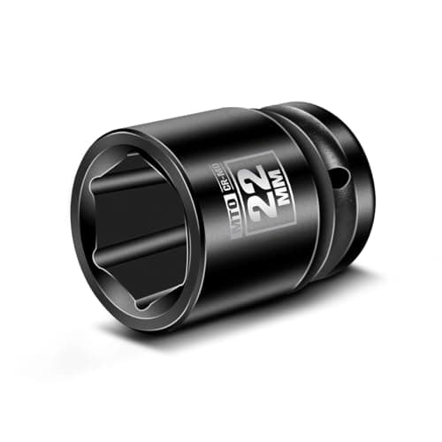 MTO 1/2" Drive 22mm Shallow Impact Socket, 6-Point Metric Socket, CR-MO Steel & Anti-Corrosion Coating for Tight Spaces and Heavy-Duty Tasks