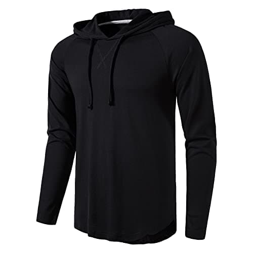 MUSE FATH Men's Gym Workout Active Long Sleeve Pullover Hoodie, Black, S