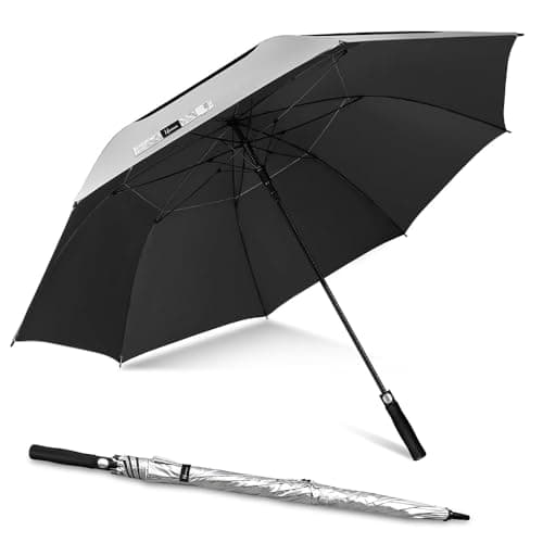 NINEMAX UV Potection Golf Umbrella, 62 Inch UV Umbrellas for Sun Blocking Large Windproof for Rain (Sliver Black)