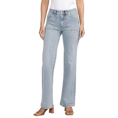 Silver Jeans Co. Women's Suki Mid Rise Curvy Fit Trouser Leg Jeans, Indigo, 25W x 33L