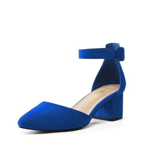 DREAM PAIRS ANNEE Pointed Toe Low Chunky Heels Pump Shoes,Size 5.5,Royal/Blue,ANNEE