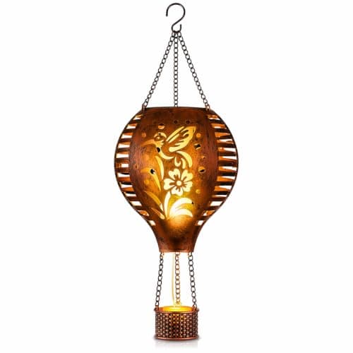 TERESA'S COLLECTIONS 1 Pack Hummingbird Hot Air Balloon Hanging Solar Lantern for Garden Decor,10.6 Inch Outdoor Lights for Tree Yard Decorations,Patio Yard Front Porch Lawn Ornaments as Gifts for Mom