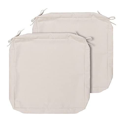 Magpie Fabrics Indoor Outdoor Cushion Cover Replacement 2 Pack, NO Insert! Water Repellent Slipcover with Ties Decor for Patio Garden Chair Sofa Bench Wicker(Recycled Cream White, 24x24x4 Inch)