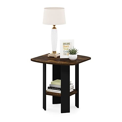 Furinno SIMPLE DESIGN Side Table, 2-Tier Modern End Table with Soft Edges, Open Shelves Night Stand, Bedside Table, for Living Room, Bedroom, Amber Pine
