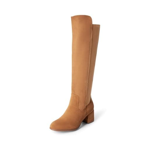DREAM PAIRS Women's Knee High Stretchy Fashion Boots,Size 6,Tan-Suede,JENNIFER-3