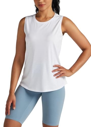 Willit Women's Workout Tank Tops Sleeveless Running Yoga Athletic Tops Loose Fit Quick Dry Active Shirts Gym Exercise White XL