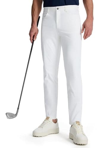 Willit Mens Golf Pants 5 Pockets Stretch Work Dress Pants 28"/30"/32" Lightweight Casual Slacks White 36W x 32L