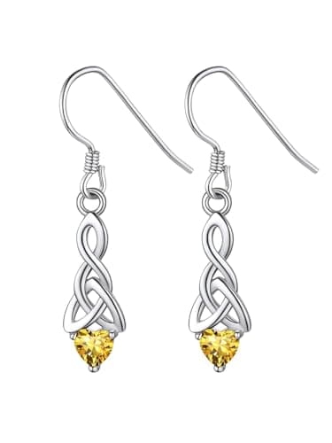 FaithHeart November Birthstone Earrings Plain Silver Celtic Lover Knot Earrings for Women Yellow Cubic Zirconia Earrings Hypoallergenic Comfort Fit Design
