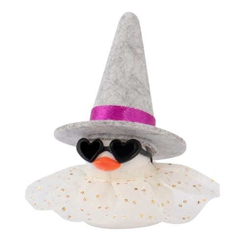 wonuu Car Dashboard Witch Colorful Rubber Ducks for Halloween, Decorations Duck for Office Desk Ornament Accessories with Hat Glasses Skirt, Sequin Skirt White