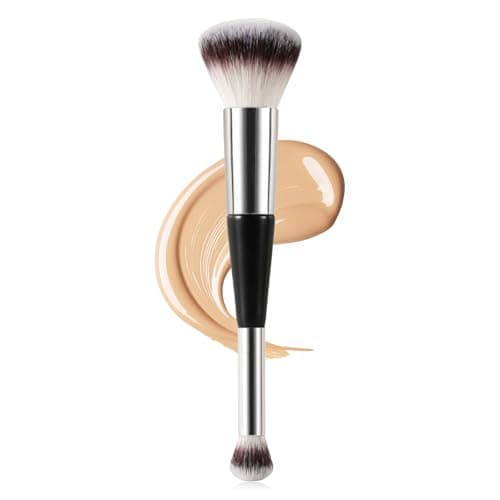 Dual-Ended Powder & Concealer Brush, 2 in 1 Contouring Foundation Brush for Makeup Flawless Blending and Application of Liquid, Powder, Cream, Blush