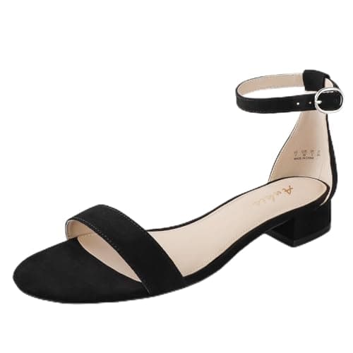 Ankis Nude Black White Women Sandals Dressy 1 Inch Low Block Heel Strappy Open Toe Flat Casual Sandals for Women Comfortable Adjustable Ankle Strap Shoes Wedding Summer