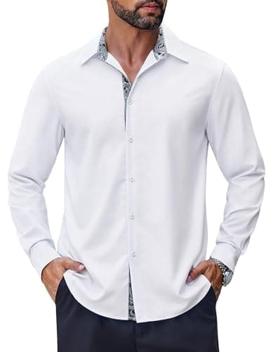 COOFANDY Dress Shirts for Men Business Casual Wrinkle Free Long Sleeve Light Weight Collared Button Down Shirts White XL
