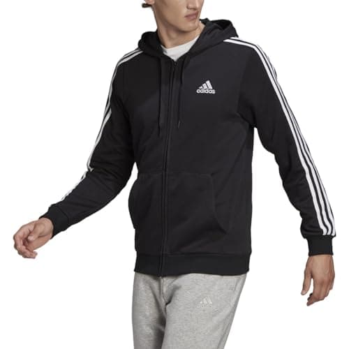 adidas mens Essentials French Terry 3-stripes Full-zip Hoodie Black/White Medium