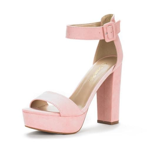 DREAM PAIRS Womens HI-LO High Heel Platform Pump Sandal Orinthia,Size 5,Pink/Suede,HI-LO