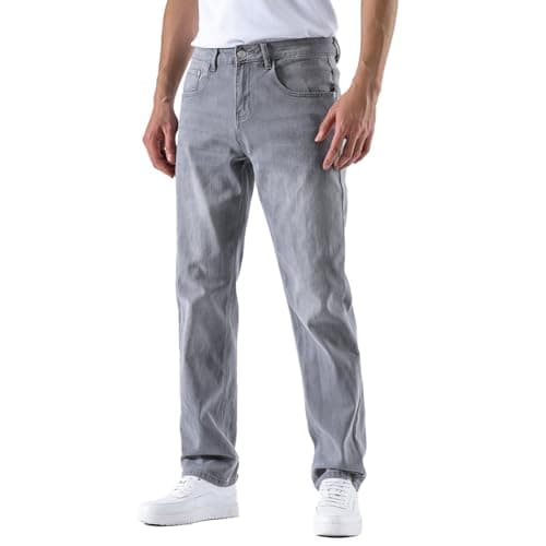 GAIAKOU Jeans for men baggy slim fit mens work straight loose jeans men's grey flex regular plus size stretch waist cowboy lightweight comfortable relax fashion relaxed stretchy light gray denim Pants