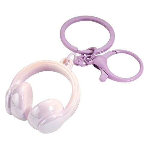 Fuerxy Headphone Keychain, Cute Headphone Bag Charms for Music Lovers Backpacks Bag Charms Purse Car Key Accessories (Purple)