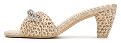 Vepose Women's Beige Bow Mule Heels Square Toe, Size 7, CZR6103
