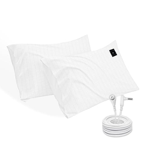 2 Pack Grounding Pillowcases, 20x30IN Grounding Pillow Cover with Grounding Wire,10% Silver Fiber Organic Cotton Grounding Pillowcase for Improve Sleep Reduce Pain