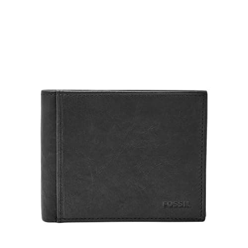 Fossil Men's Wallet, Ingram Leather RFID-Blocking Bifold Wallet with Flip ID, Black