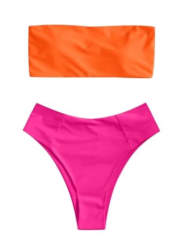 ZAFUL Women's High Cut Bandeau Bikini Set Strapless 2 Pieces Bathing Suit