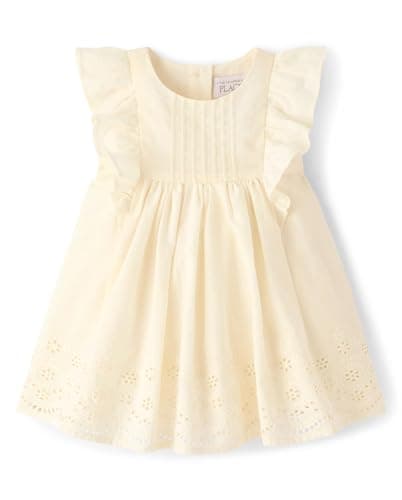 The Children's Place,Baby-Girls,and Newborn Casual Short Sleeve Dress with Diaper CoverFair Ivory,0 Months,3 Months