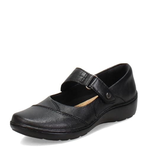 Clarks Black's Cora Gema Mary Jane Flat, Black Leather, 10 Wide US