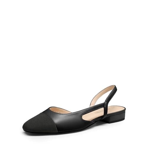 DREAM PAIRS Women's Slingback Flats Square Toe Ballet Dressy Flats Low Heel Dress Shoes for Business Casual Work Office Wedding Party,Size 8,Black-Pu,SDFA26018W