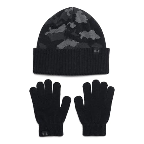 Under Armour Boys' Beanie & Glove Combo, (001) Black / / Black, One Size Fits Most
