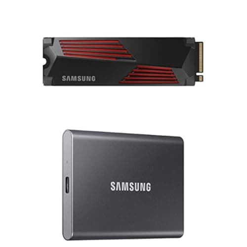 Samsung 990 PRO w/Heatsink SSD 2TB PCIe Gen4 M.2 2280 Internal Solid State Hard Drive (MZ-V9P2T0CW) and T7 Portable SSD 2TB External Solid State Drive (MU-PC2T0T/AM) - Reliable Storage Bundle